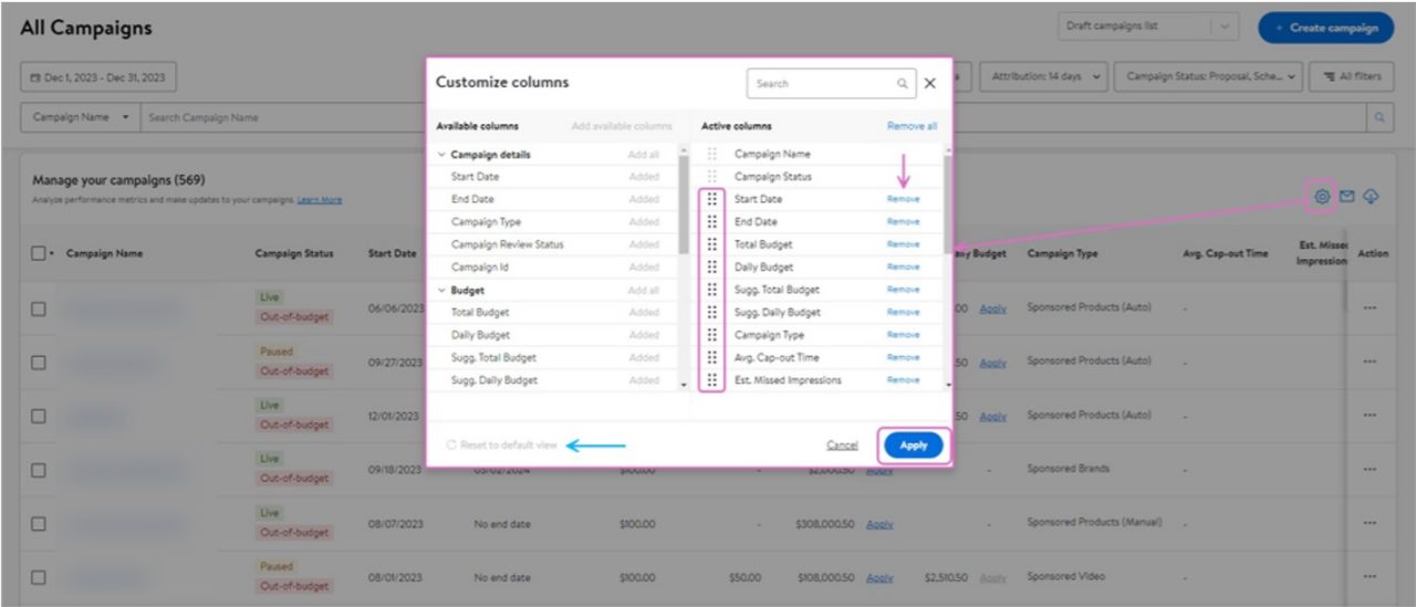 Choosing different column configurations