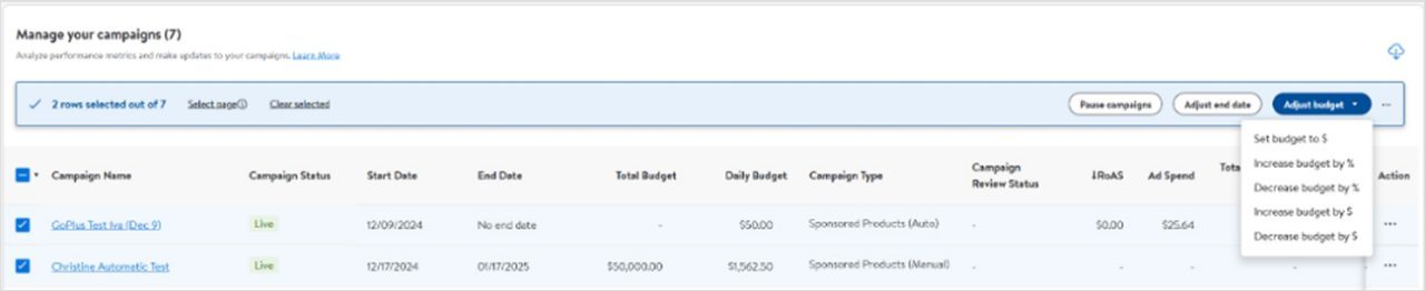 Increasing or decreasing campaign budgets in bulk