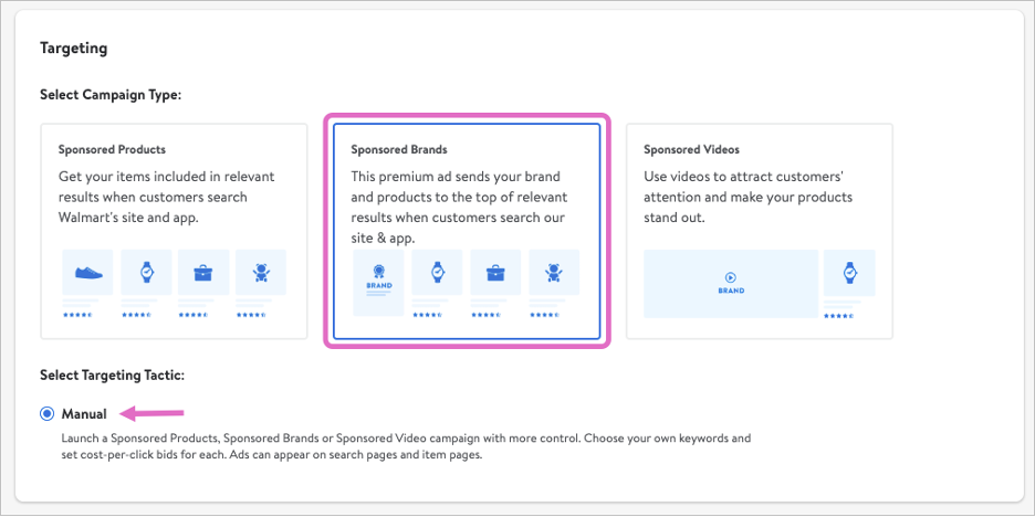 Selecting manual or automatic for campaign type