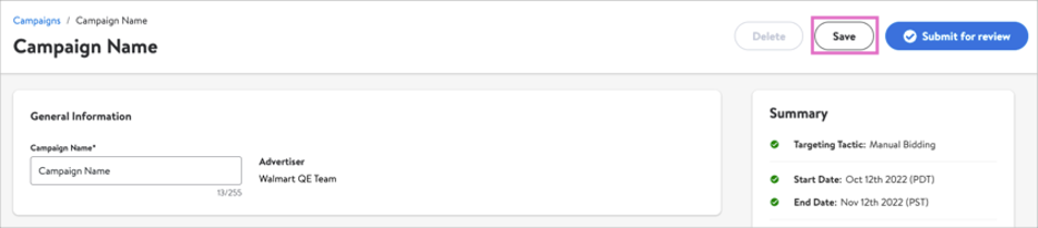 Save Button on top right side