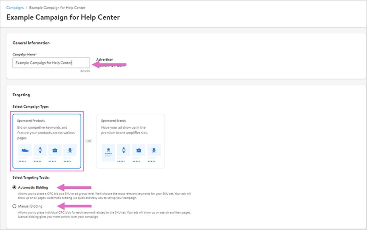Selecting manual or automatic for campaign type