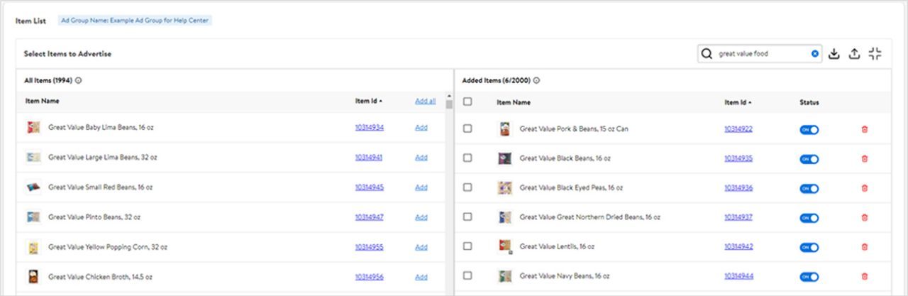 Searching for items in an Ad Group
