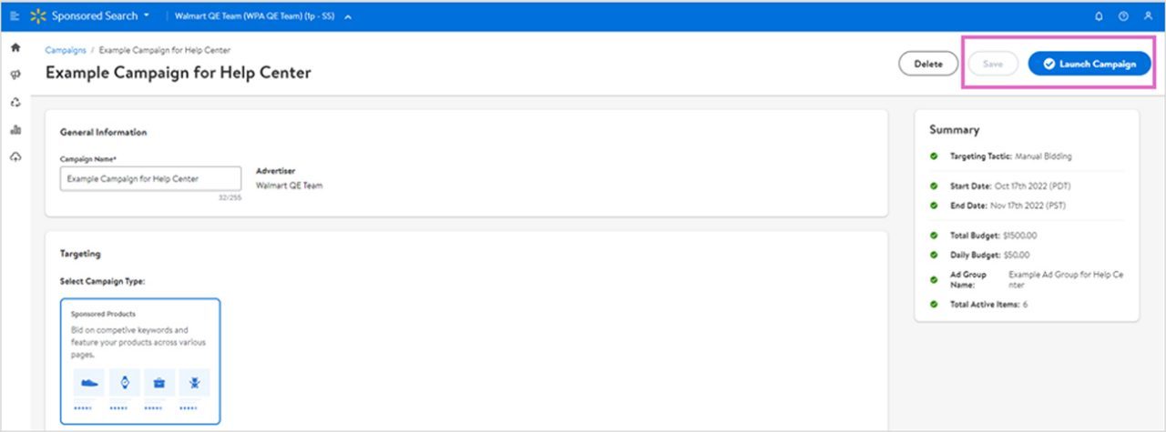 Example of how to launch campaign 