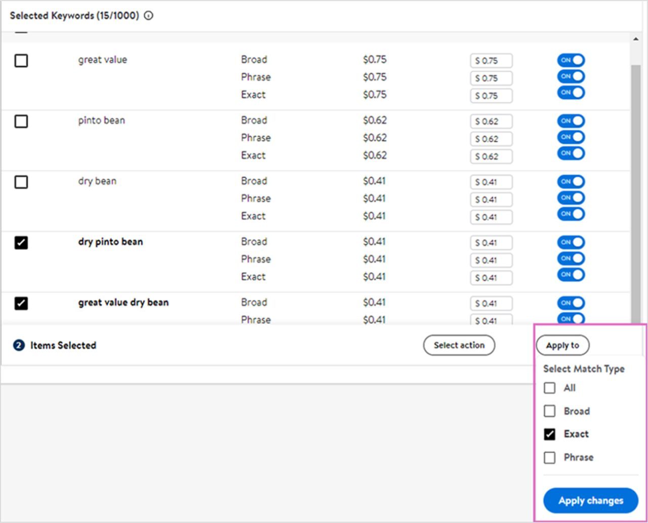 Applying changes to keywords 