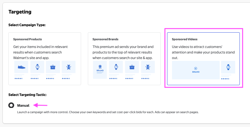 Selecting manual campaign type