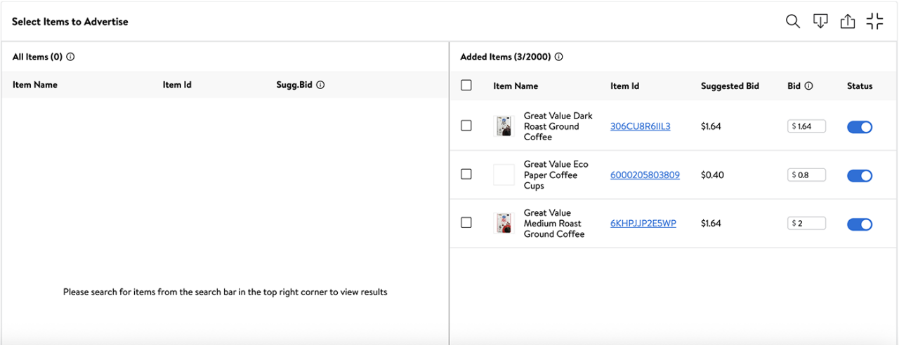 Where to find suggested bids in the platform