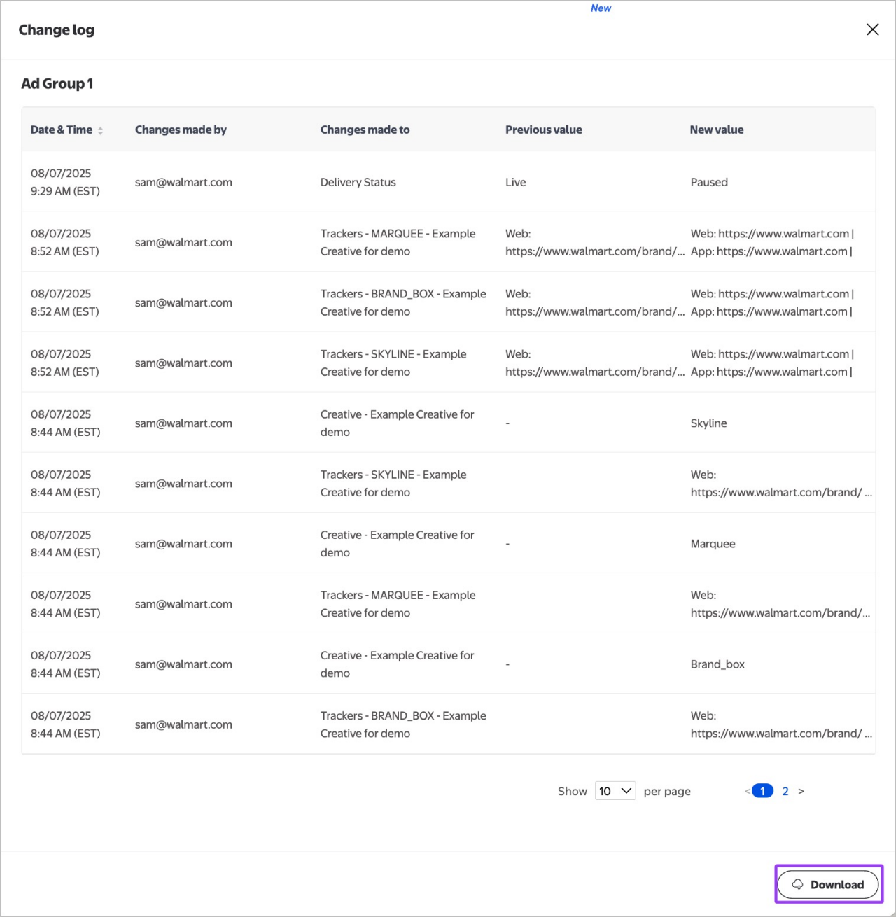 Change log