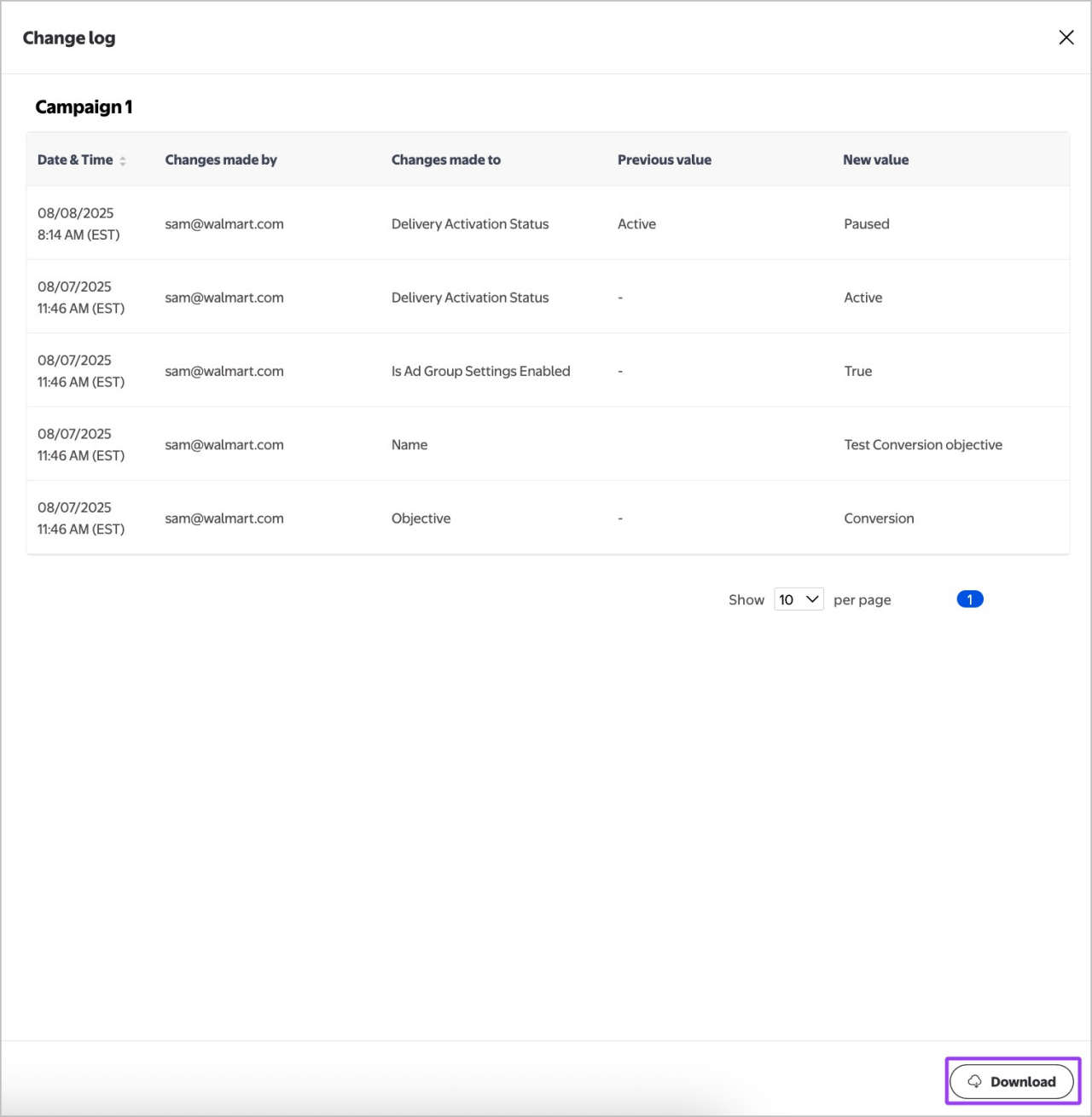 Change log