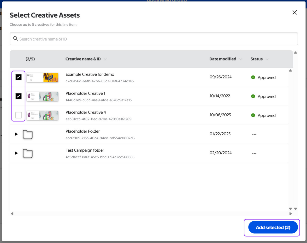 Add creatives to ad group