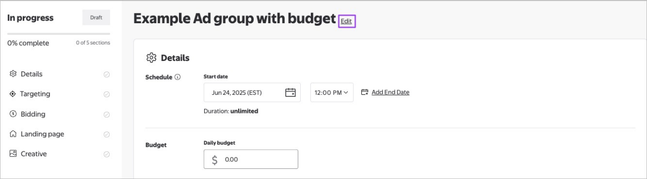 Starting a banner ad group