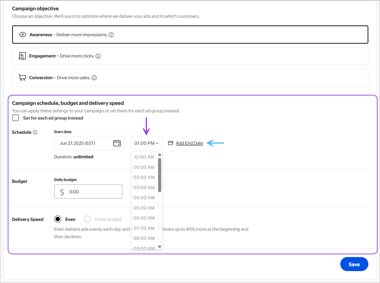 Select start and end date