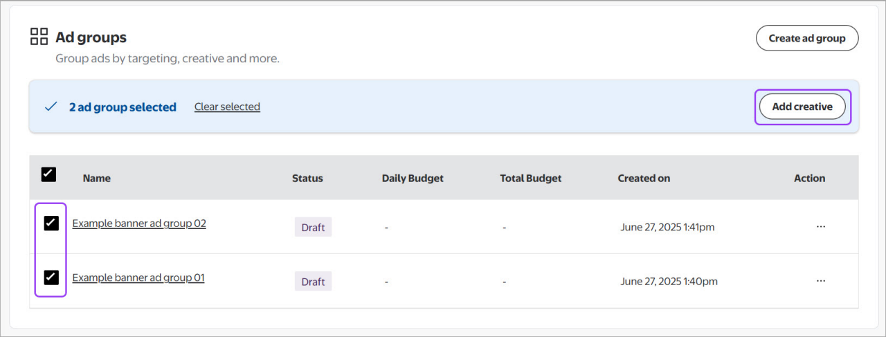 Managing ad creatives at campaign level