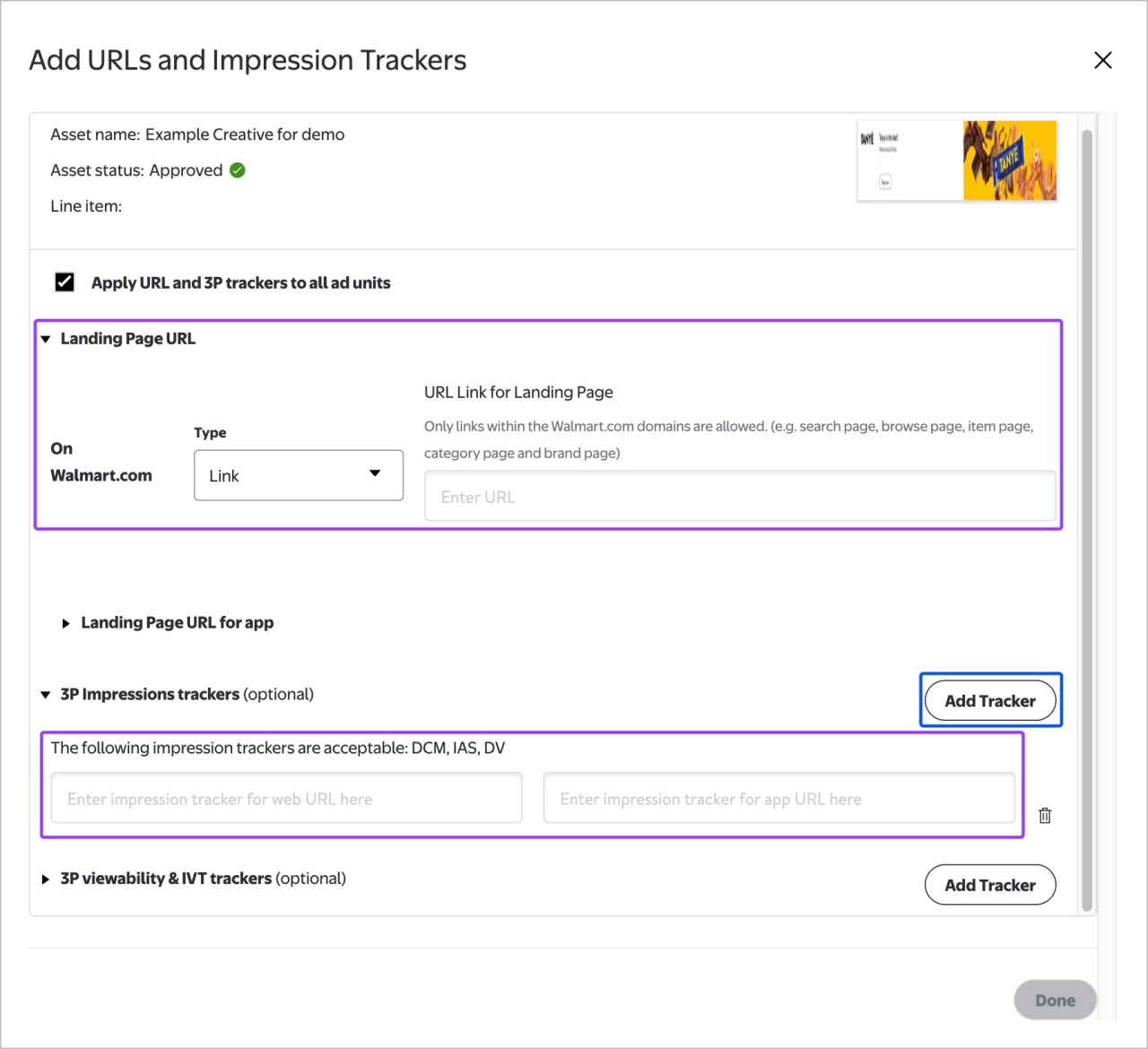 Adding URLs and impression trackers 