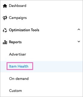 Finding Item Health in the Reports tab