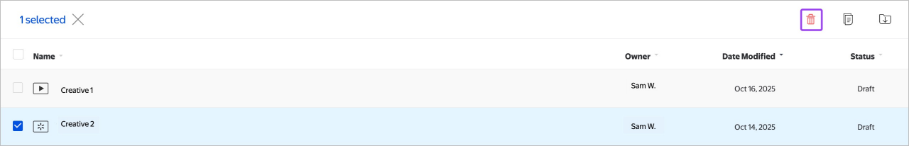 Delete a creative option