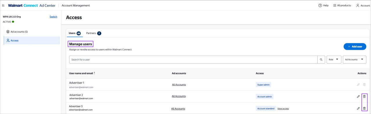Deleting user access