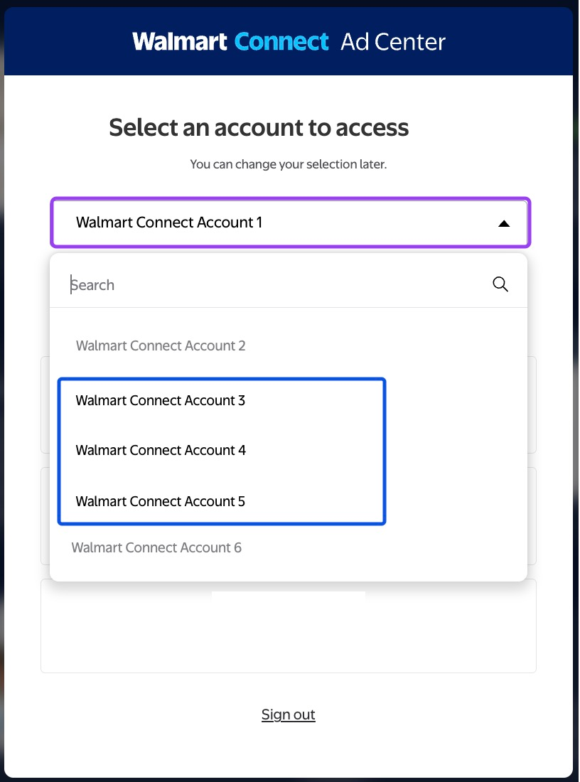 Selecting the advertising account to use