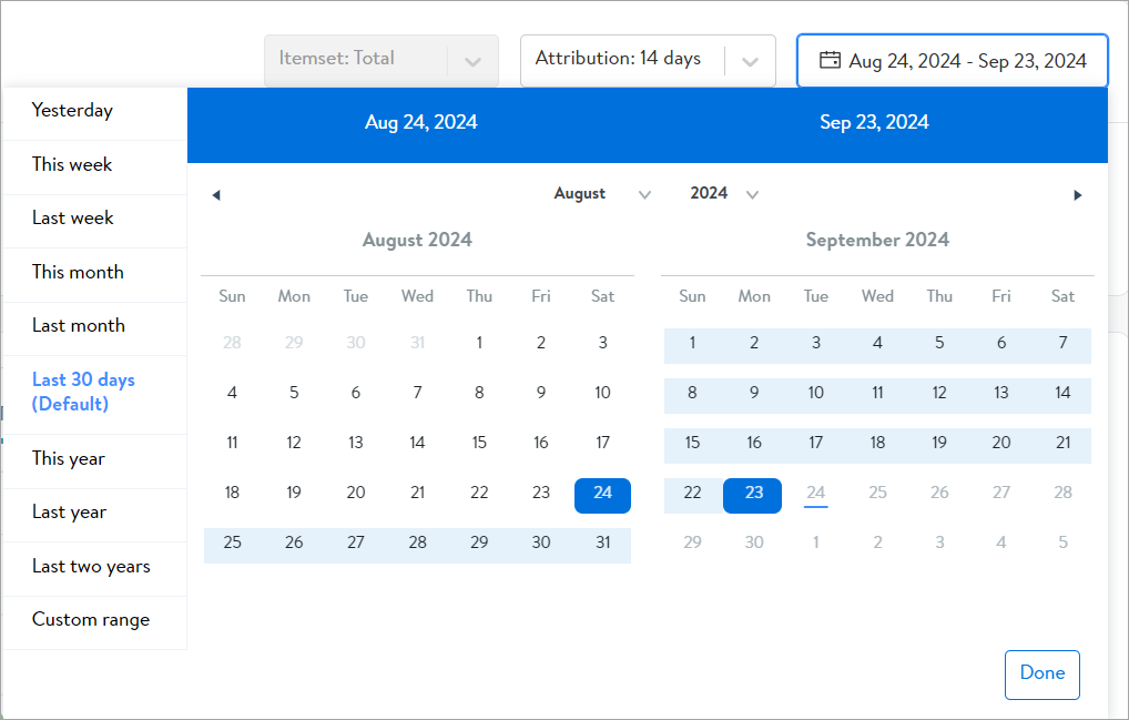 Toggle reporting range for the dashboard