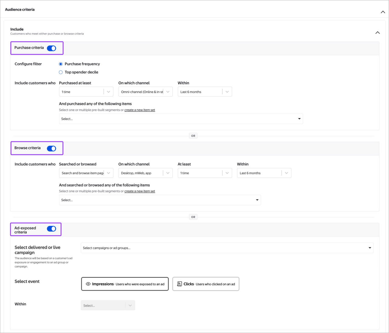 Selecting criteria for audience targeting