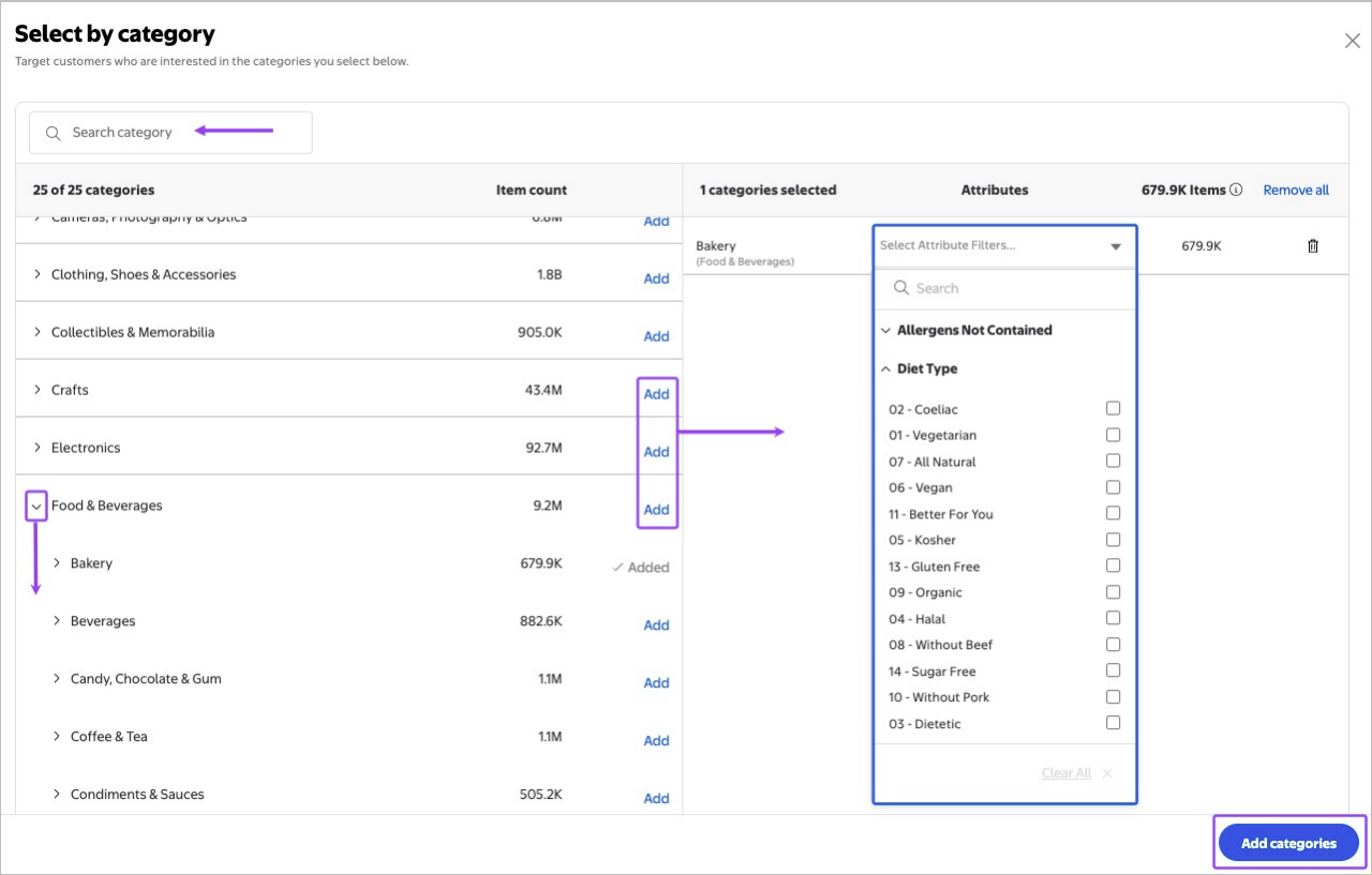 Adding category attributes to an item set