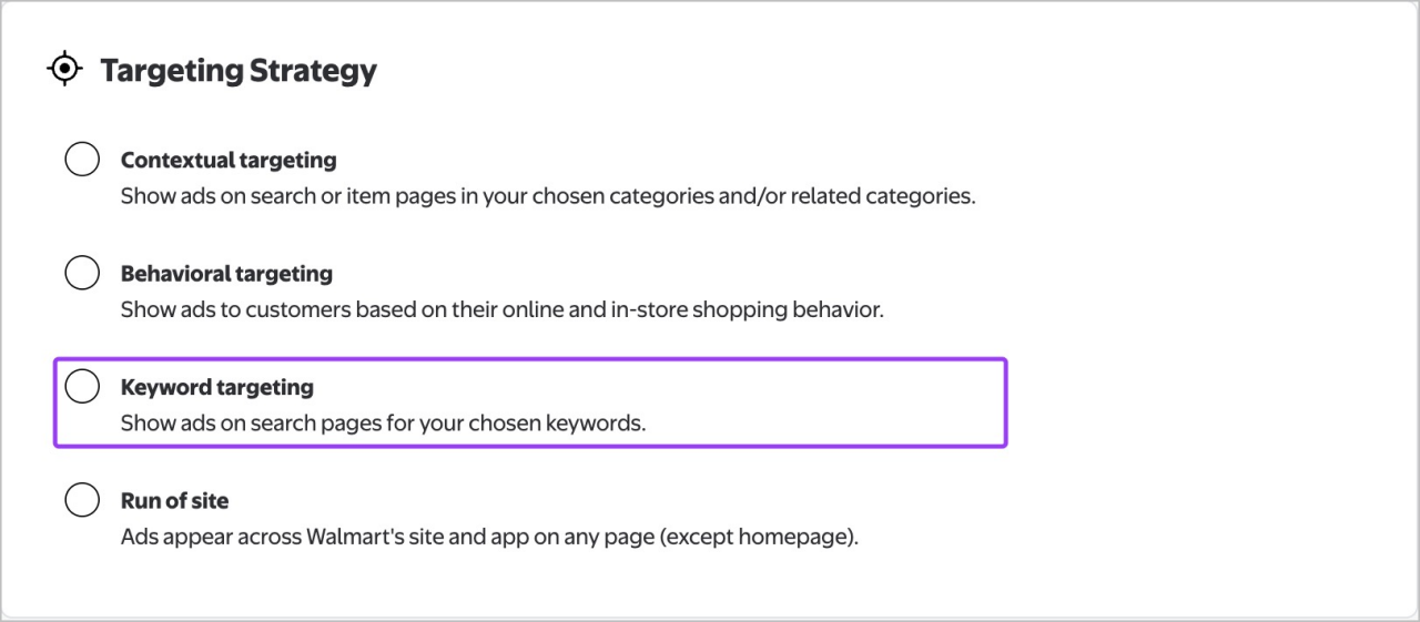 Selecting keyword targeting