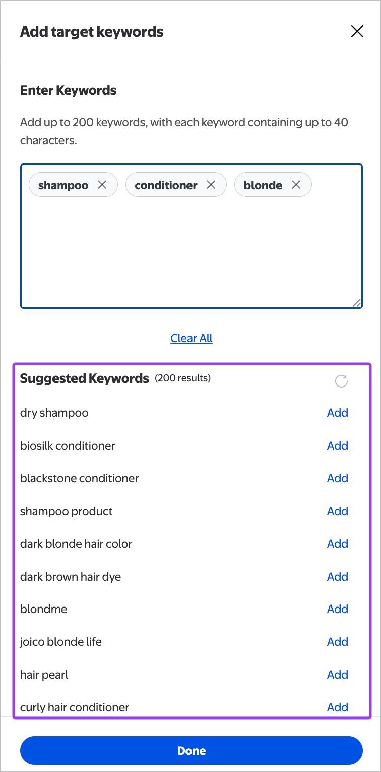 Adding keywords to your campaign