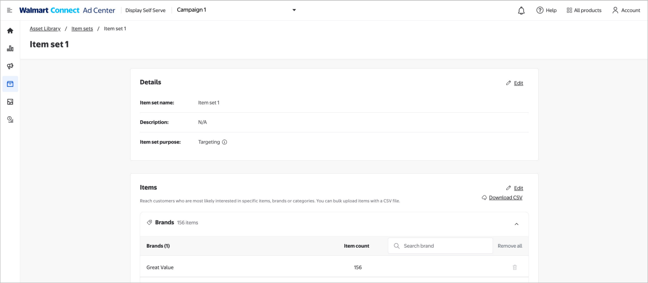 Adding an item set
