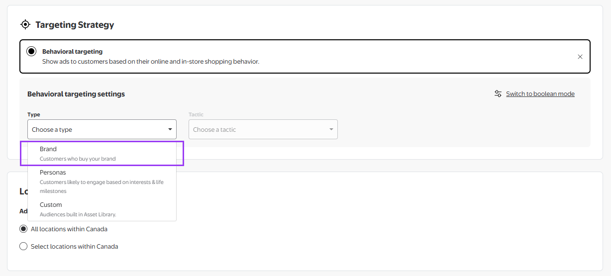 Selecting the audience from campaign setup