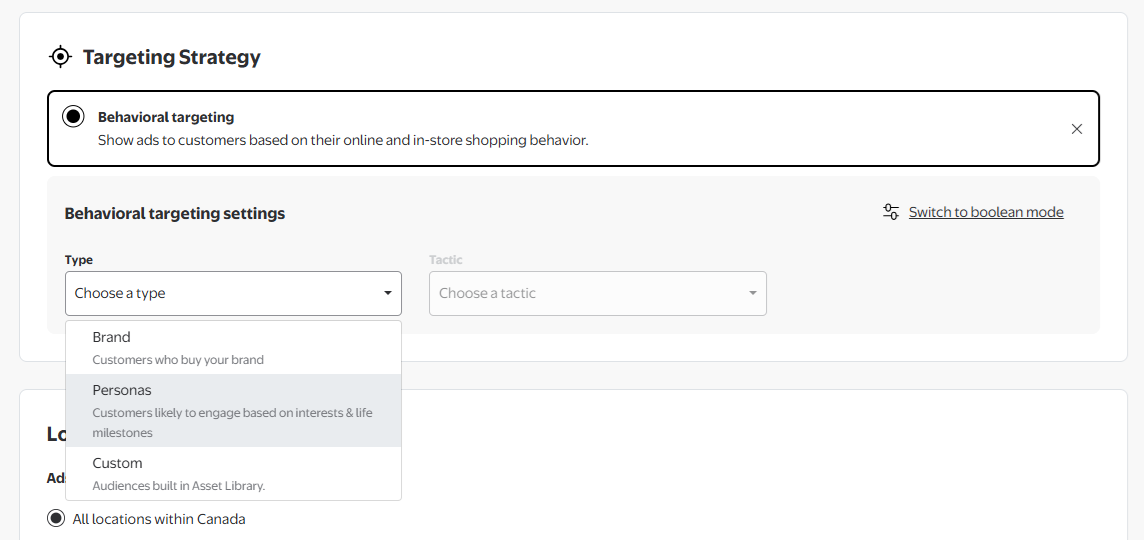 Behavioral targeting selection