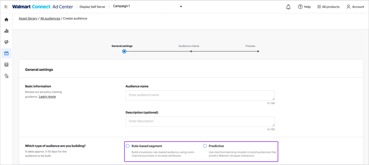 Selecting custom audience types
