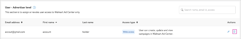 To remove a user from your account