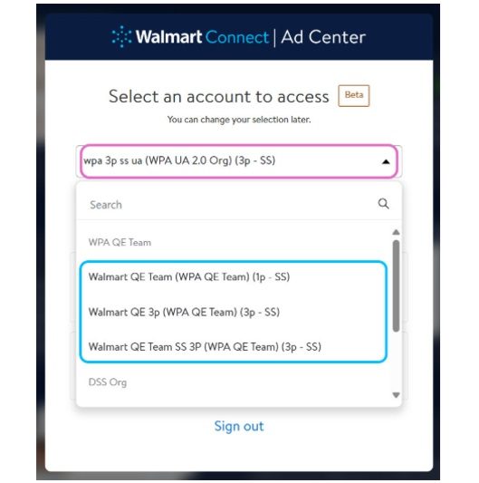 Choosing your account in the Ad Center