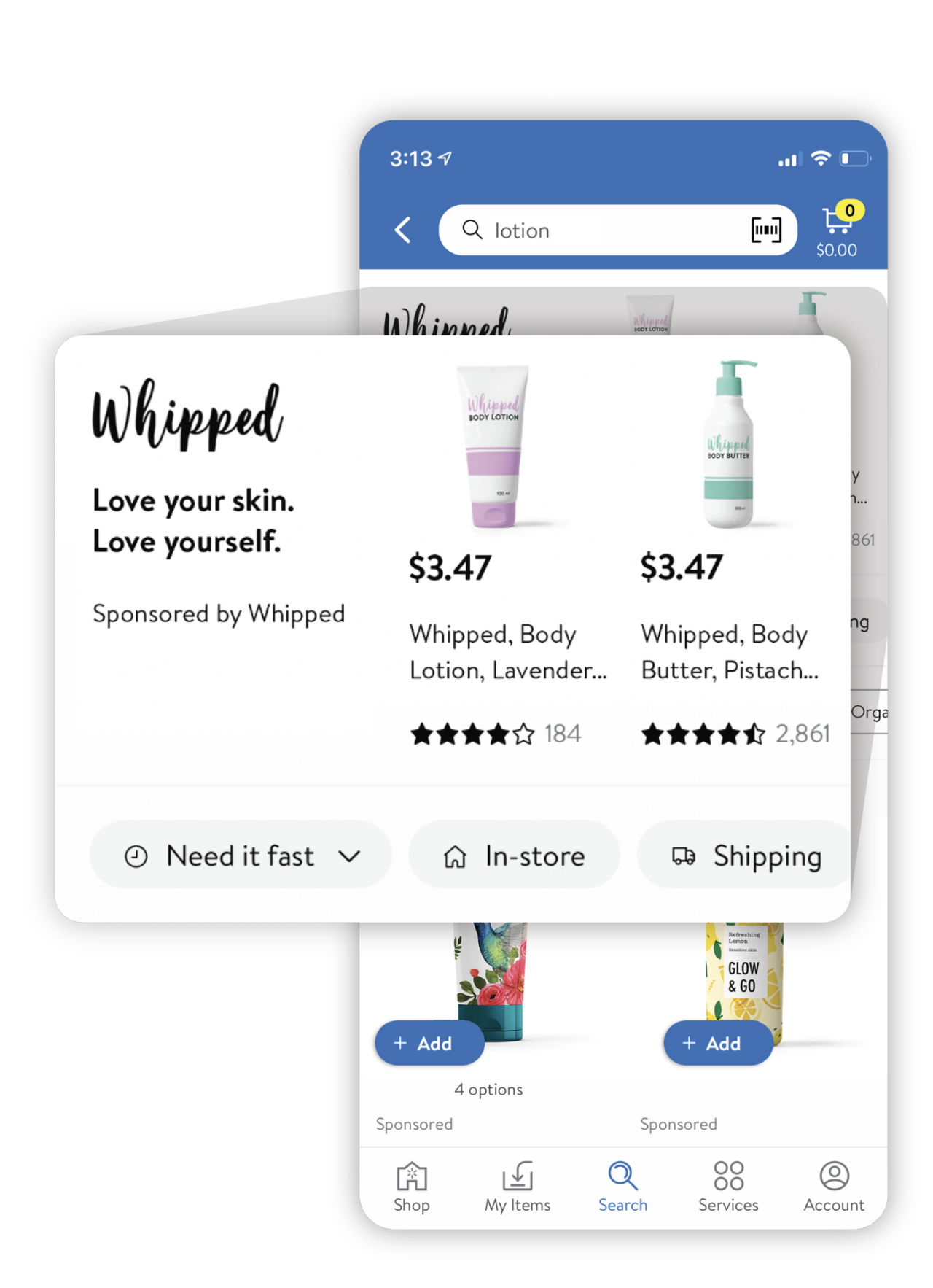 An image showing an example of Sponsored Brands on Walmart App