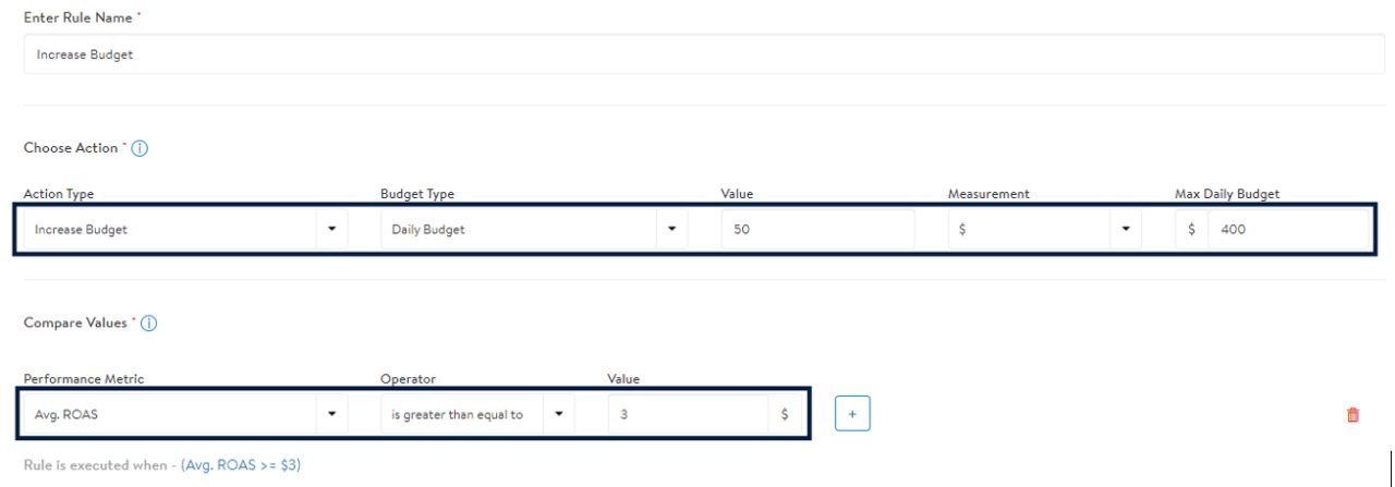Creating a rule to increase budget for high performing campaigns