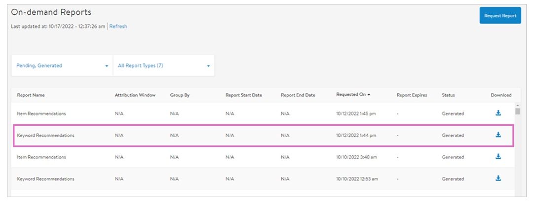 Downloading from on-demand reports 