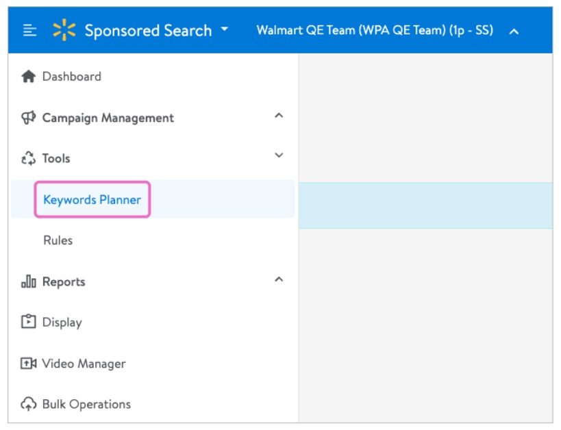 Where to find Keywords Planner in the platform