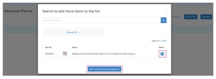 Successful product addition within the Keyword Planner tool 