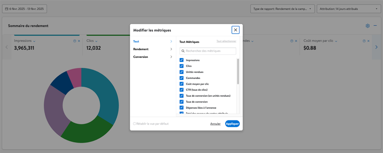 Le menu indique toutes les mesures disponibles et en cours de consultation
