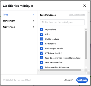 Vous pouvez cocher et décocher les mesures pertinentes pour vous et pour les objectifs de votre campagne