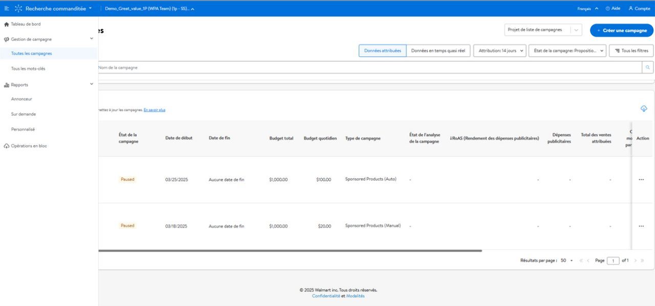 Ou se trouve la page Toutes les campagnes