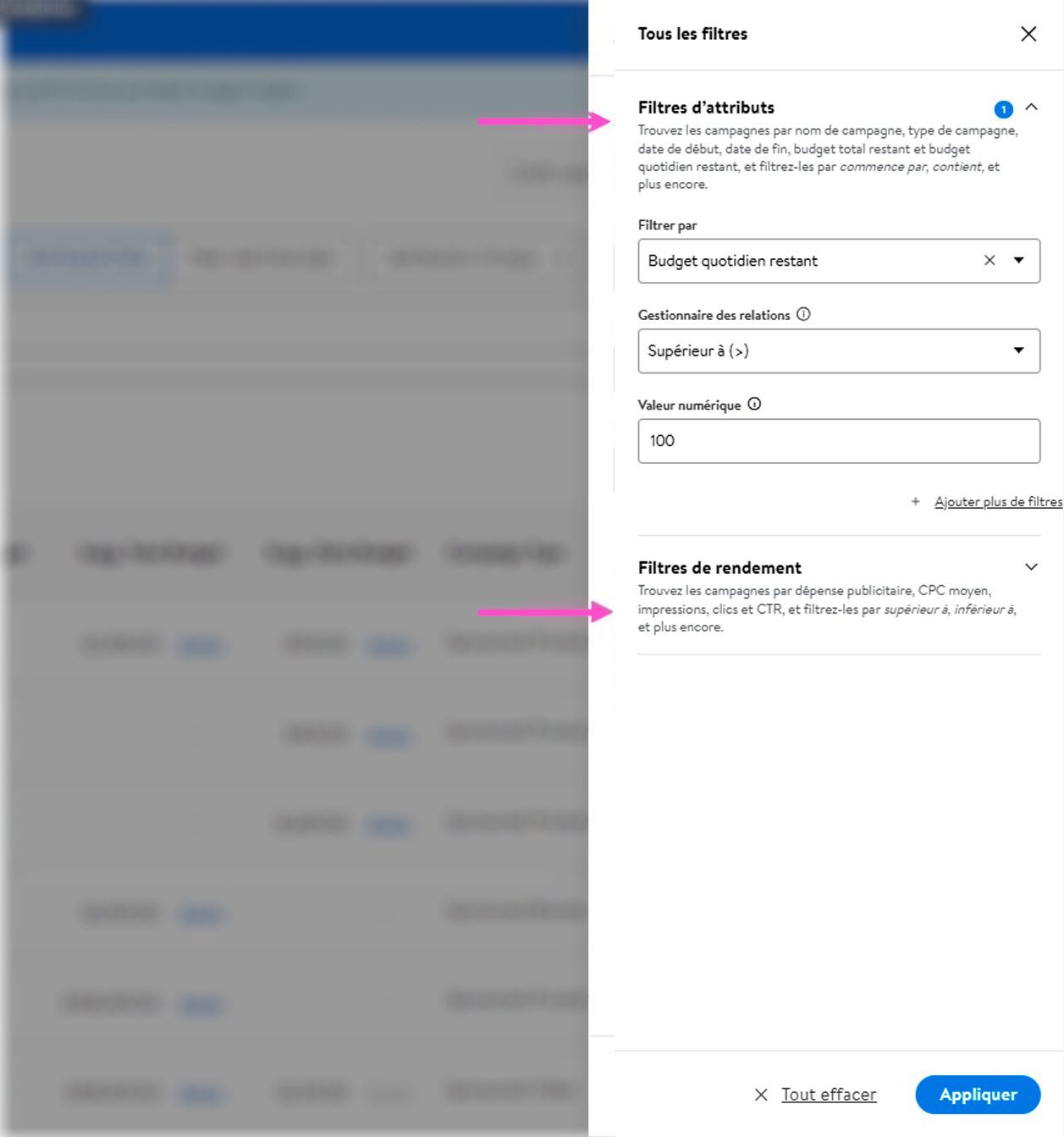La selection des filtres