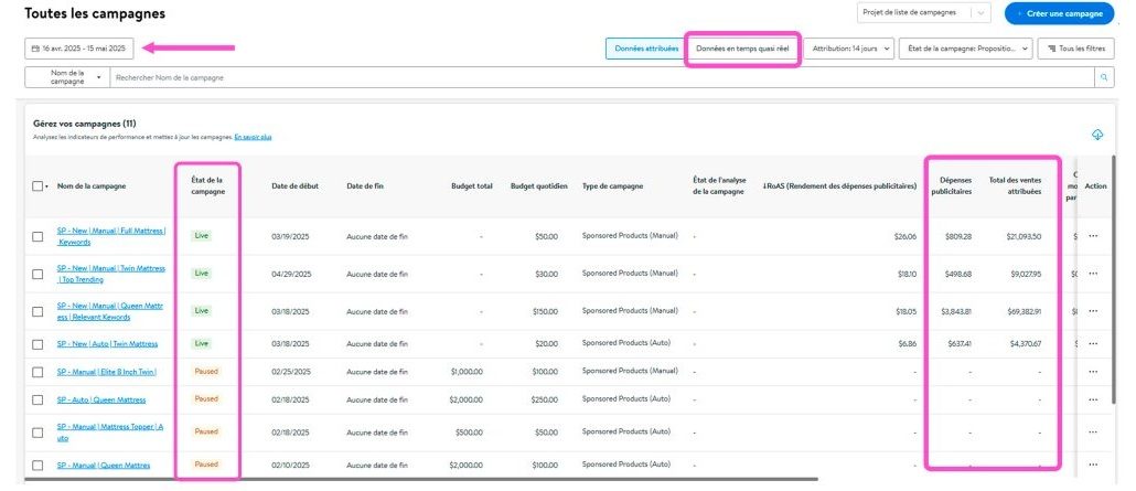 Sélectionnez les données en temps quasi réel