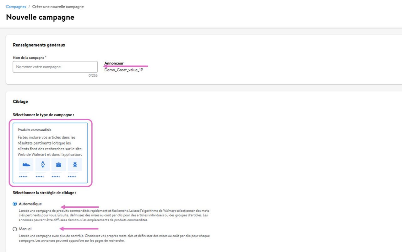 Sélectionnez le type de campagne