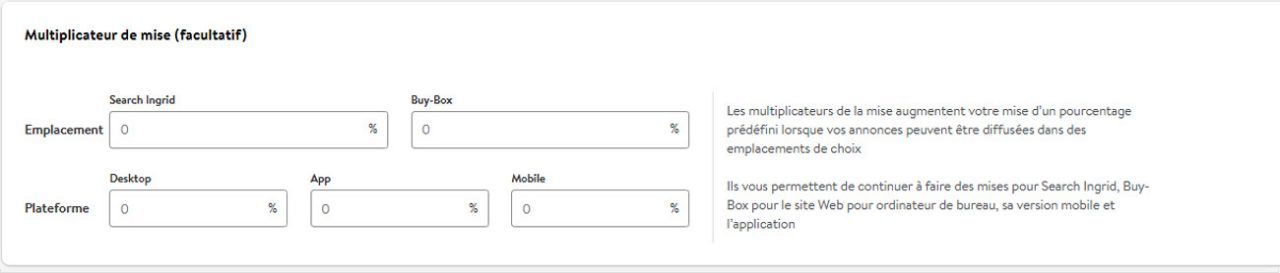 Multiplicateurs de la mise pour les campagnes automatiques 