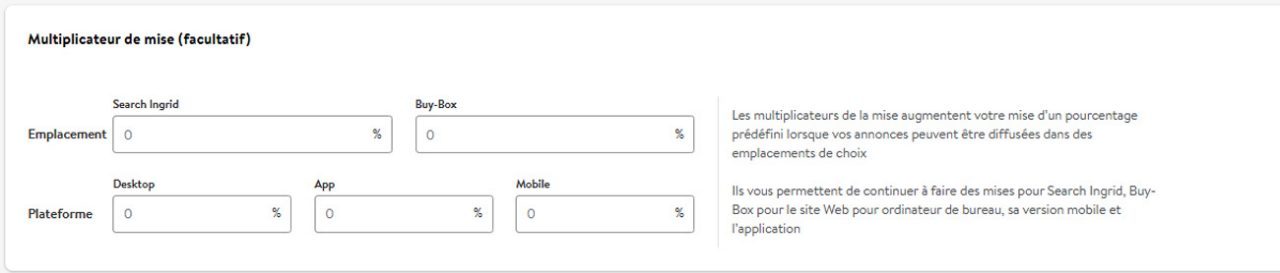 Multiplicateurs de la mise pour les campagnes manuelles 