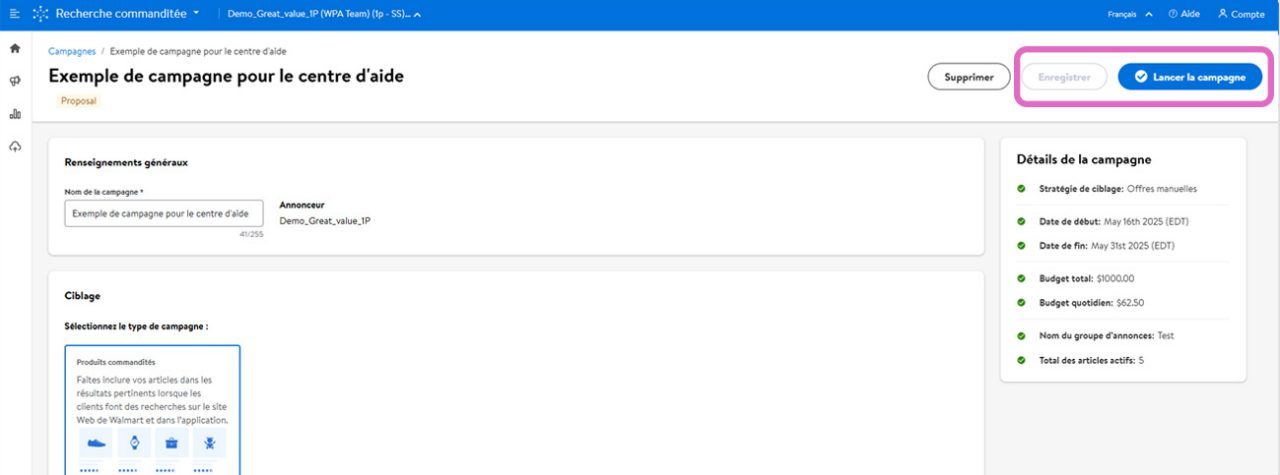 Ou se trouve le button lancer la campagne