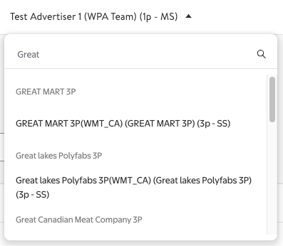 Example of the screen where the advertiser selects what account to use 