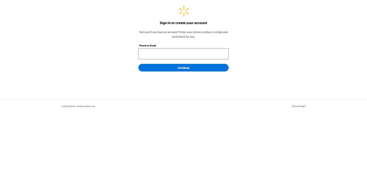 Walmart.ca login option screen