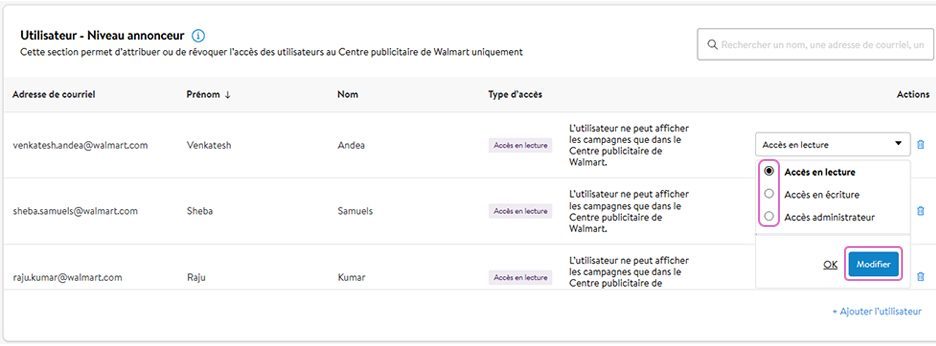 Comment modifier le niveau d’accès d’un utilisateur 