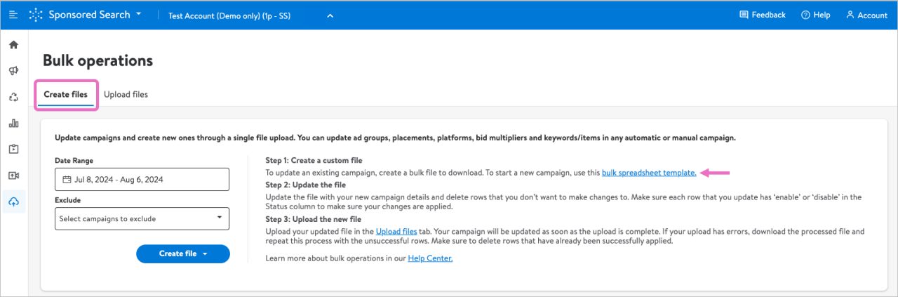 L’onglet Créer des fichiers